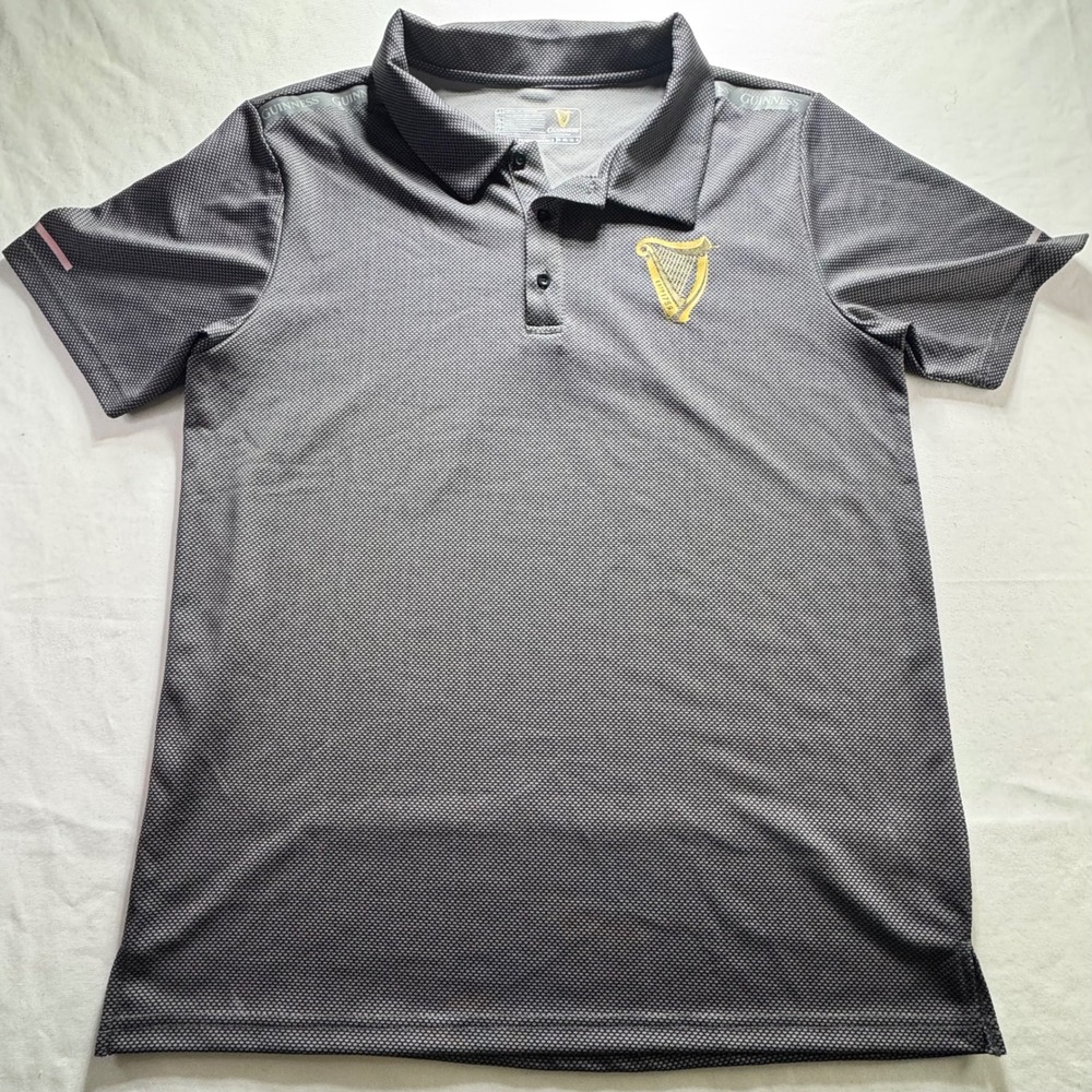 Guinness Dry Fit Performance Polo Shirt Mens XL Grey Black Honeycomb Golf Harp